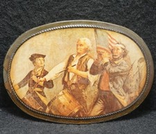 XA17167 REALLY NICE VINTAGE 1970s PATRIOTIC ARTWORK MENS BRASS BELT BUCKLE