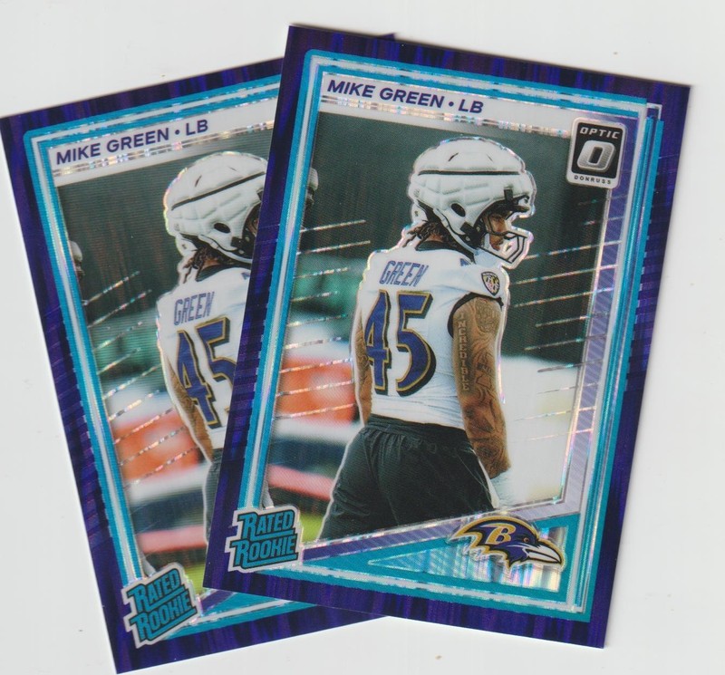 2025 DONRUSS OPTIC MIKE GREEN RAVENS RATED RC #250 PURPLE HYPER PRIZM SP BOTH