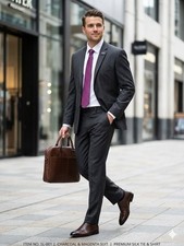 Emmett London Men’s Charcoal Suit, 46 Jkt, 40 Waist x 24 Leg 2 Extra inch turnup