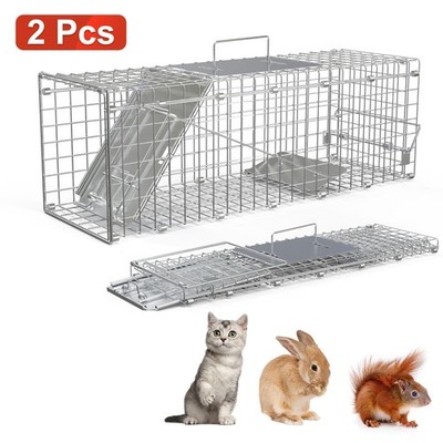 2PCS Live Animal Cage Trap Galvanized Steel Folding Cats Squirrels Rabbits Traps