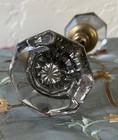 Antique Vintage Pair 8 Point Manganese Mirror Glass Brass Collar Knobs w/Spindle — photo 4