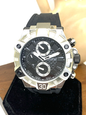 Guess Men's Watch GW0802G1 Ignite Quartz Silver Black Rubber Strap 47mm