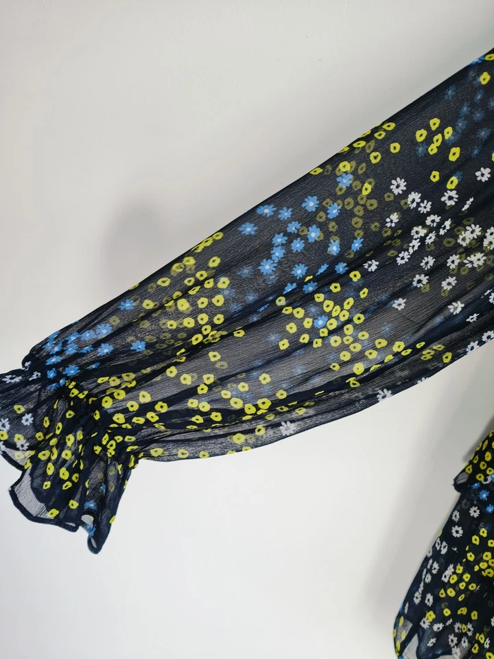 Jigsaw Blouse Size 10 Womens Black Lime Blue Animal Floral Crinkle Chiffon Sheer - Image 4 of 4