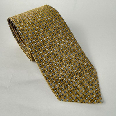 Brooks Brothers Golden Yellow Geometric Silk Necktie USA 58 1/2  long