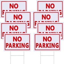 8 Pcs No Parking Signs with Stakes 8 x 12 Inch Red Letters on White Background
