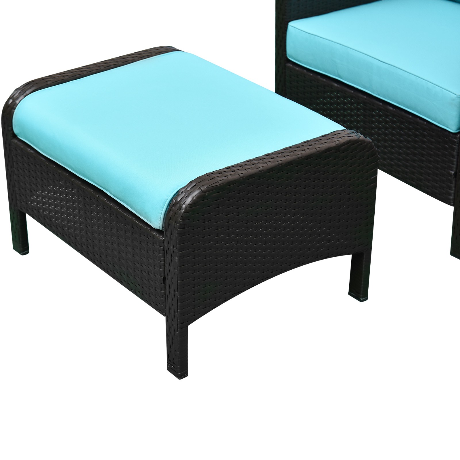 5-Piece Outdoor Rattan Patio Conversation Set – Chairs, Ottomans & Glass Coffee thumbnail 9