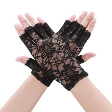 Sunblock Lace Floral Wedding Tea Party Gloves for Bridal Prom Black