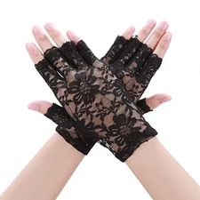 Sunblock Lace Floral Wedding Tea Party Gloves for Bridal Prom Black