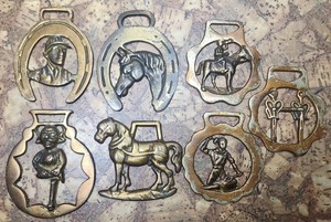 6 Antique Horse Medallion Antique Lincoln Pixie Imp Jockey Brass/Brass coated