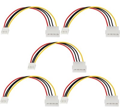 5pck Sinloon Computer Molex 4 Pin Power Supply Extension Cable, 8 Inch IDE Bla
