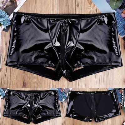 Herren Unterhosen Boxershorts Home Bequem Schlüpfer Unterwäsche Wetlook Rückenfrei Reißverschluss