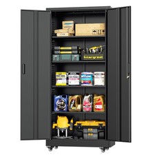 Metal Storage Cabinet with Wheels, 73" H Rolling Metal Cabinets with Doors an...