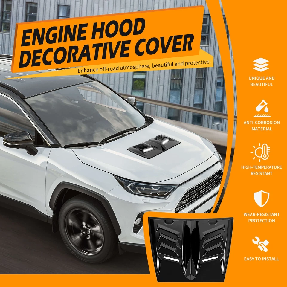 For Toyota Corolla Air Flow Scoop Hood Vent Bonnet Cover ABS w/ Reflective Decor - Image 3 of 4