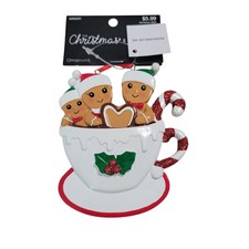 Gingerbread Family Of 3 Christmas Ornament Ready To Personalize NWT New