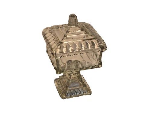 "VTG Jeanette Clear & Frosted Glass Pedestal Wedding Box Candy Dish w/ Lid"