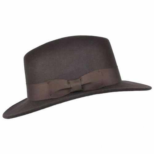 ✔️ Crushable Indiana 100% Wool Felt Fedora Trilby Hat With Wide Band All Size - Picture 3 of 11