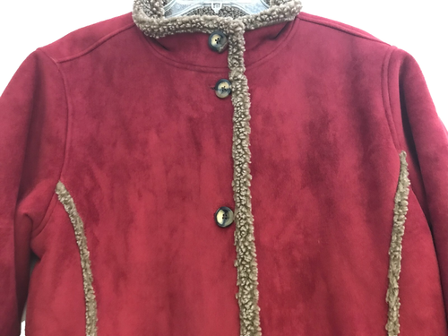 Cappotto LL Bean scamosciato sherpa rosso con bottoni davanti taglia large donna - Foto 3 di 9