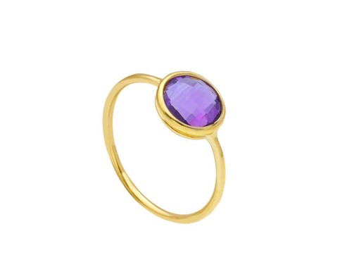 ANELLO ORO GIALLO 18K, SOLITARIO CON CITRINO O AMETISTA O TOPAZIO TONDO DA 8 MM - Imagen 6 de 9