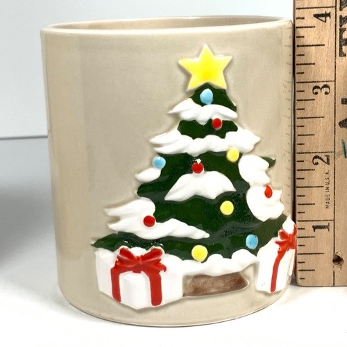 Otagiri 4 Mugs Christmas Tree Coffee Cups Ceramic Pottery Hand Painted Japan - Picture 10 of 10
