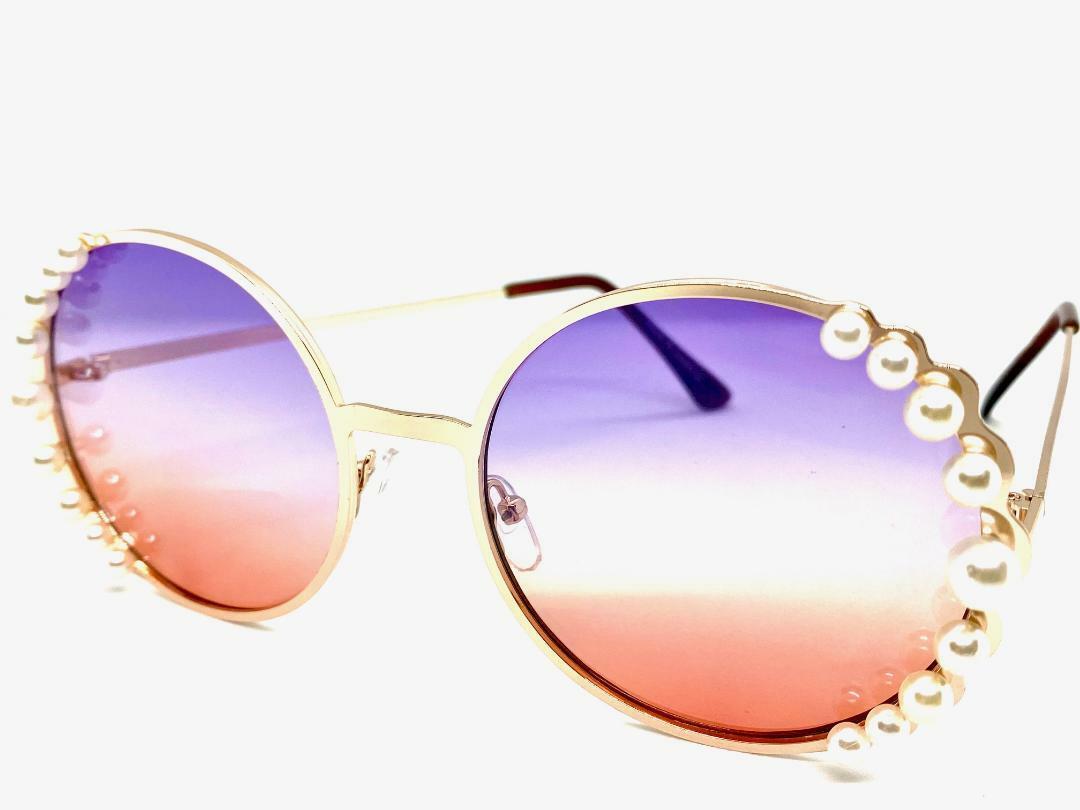 Classy Elegant Retro SUN GLASSES Round Rose Gold Pearl Frame 