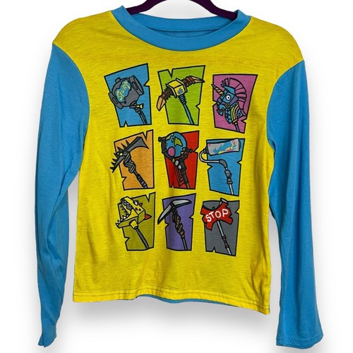 Fortnite Pajama T-Shirt Unisex 14 Blue Color Block Gaming Casual Flame Resistant - Picture 2 of 8