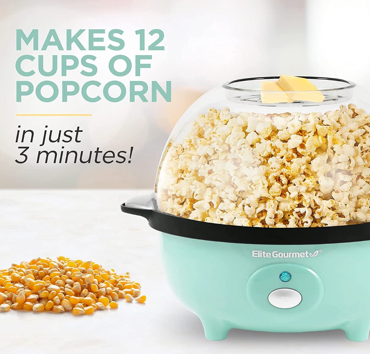 Elite Gourmet 3 Quart Popcorn Popper ,Mint