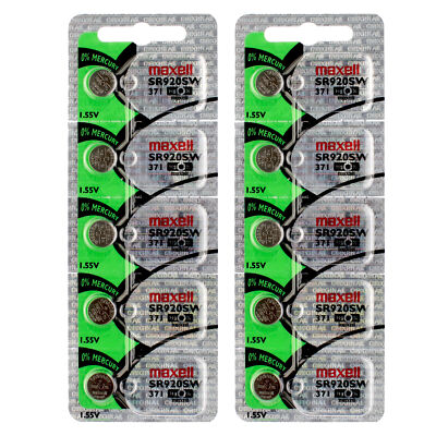 10 x Maxell 371 Watch Batteries, SR920SW or 370 Battery | Shipped from USA