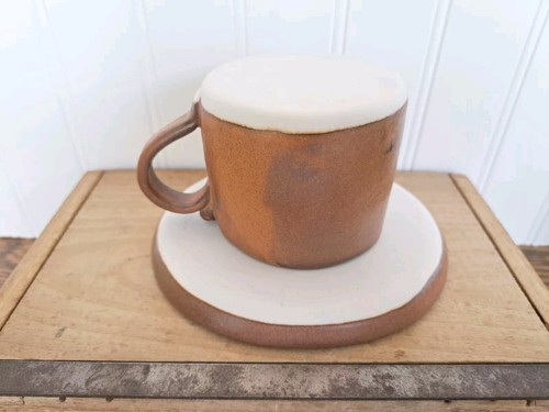 TWO 3-piece Artist Signed Studio Pottery Cups, Saucers, Spoons W/ Derpy Blue Bug - Picture 5 of 11