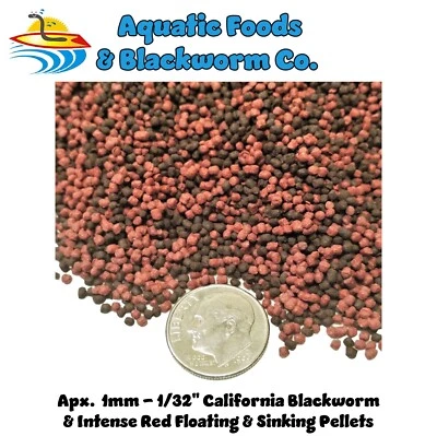 AQUATIC FOODS INC. Floating/Sinking Mix Calif Blackworm & Intense Red Coloring Pellet. Apx 1mm
