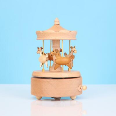 Vintage Wood Merry-Go-Round Music Box Carousel Xmas Birthday Present Gift Decor