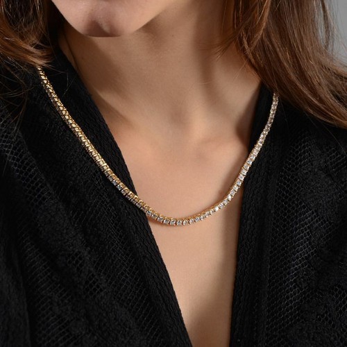 Yellow gold finish ladies round cut created diamond tennis necklace - Picture 4 of 5