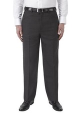 SKOPES Mens Wool Blend Flat Front Trousers in Charcoal