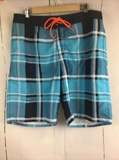 American Eagle Outfitters Men  s Blue Plaid Drawstring W/PocketsBoard Shorts Sz.L