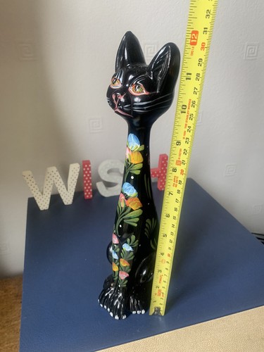 Vintage Black Cat Long Neck Large Figurine Ornament Lucky Mid Century Gift - Picture 10 of 11