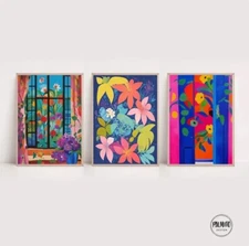 3 Colorful Botanic Wall Art -  Abstract Floral Illustration Wall Art