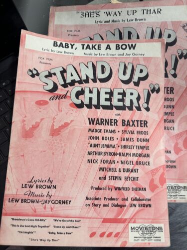 movie sheet music 3-pack STAND UP AND CHEER (Shirley Temple) - Afbeelding 1 van 2