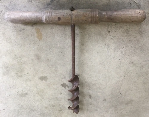 vintage T handle wood barn Auger
