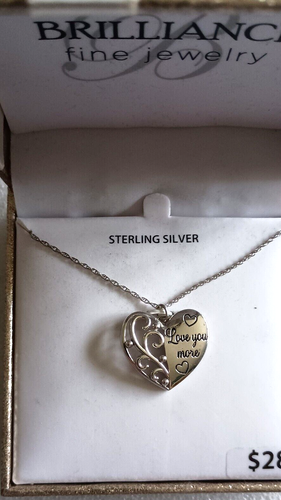 Sterling Silver .925 Love You Die-Cut Heart Pendant Necklace New Box - Picture 3 of 5