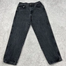 Vintage H.I.S Jeans Mens Tag 33x30 Tapered Leg Black Denim Pants Fits 30x29 USA