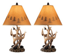 Deer Antler Lamp Set Of 2 Shade Table Furniture Hunting Modern Contemporary