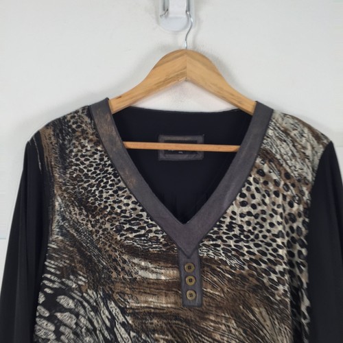 Kathleen Berney womens blouse top size 2XL tunic leopard long sleeve 093884 - Picture 2 of 9
