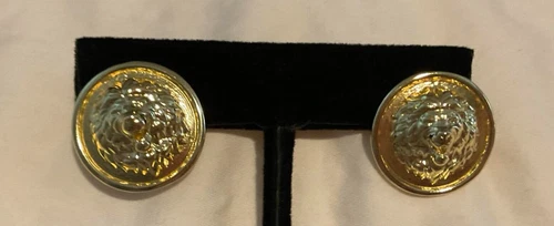 Bellezza Bronze Gold-tone Lion Button Stud Earrings video thumbnail