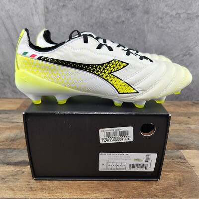 Diadora Brasil Elite Tech GR Italy LPX FG Size 9 Mens White Yellow Soccer Cleats