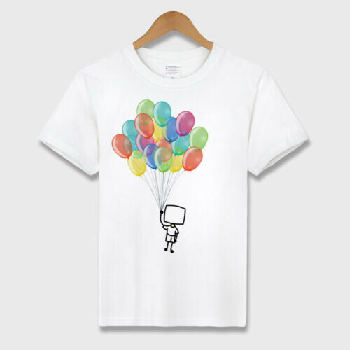 Fashion Designer Rainbow Balloon T-Shirt Slim Fit Unisex White Tee Size S - 3XL