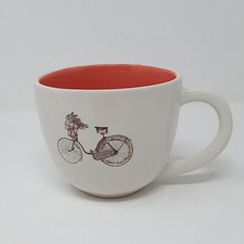Magenta Rae Dunn Bicycle Bunny Rabit Orange White Artisan Coffee Mug Cup 