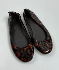 #387 Tory Burch Minnie Patent Travel Ballet Flats Size 6.5 M   $228 RETAIL