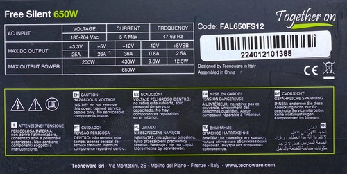 TECNOWARE FAL650FS12 ALIMENTATORE 650 ATX / NERO - Picture 4 of 4
