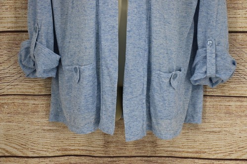Drapers & Damons Womens Sz XL Roll Tab Sleeve Linen Duster Cardigan Heather Blue - Picture 4 of 6
