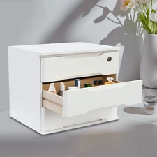 15.35 in White Desktop Organizer Storage Box Desk Drawers Locking Filing Cabinet