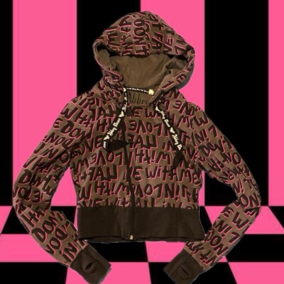 Abbey Dawn pink Grey Zip up Hoodie Avril Lavigne Large Emo Skull